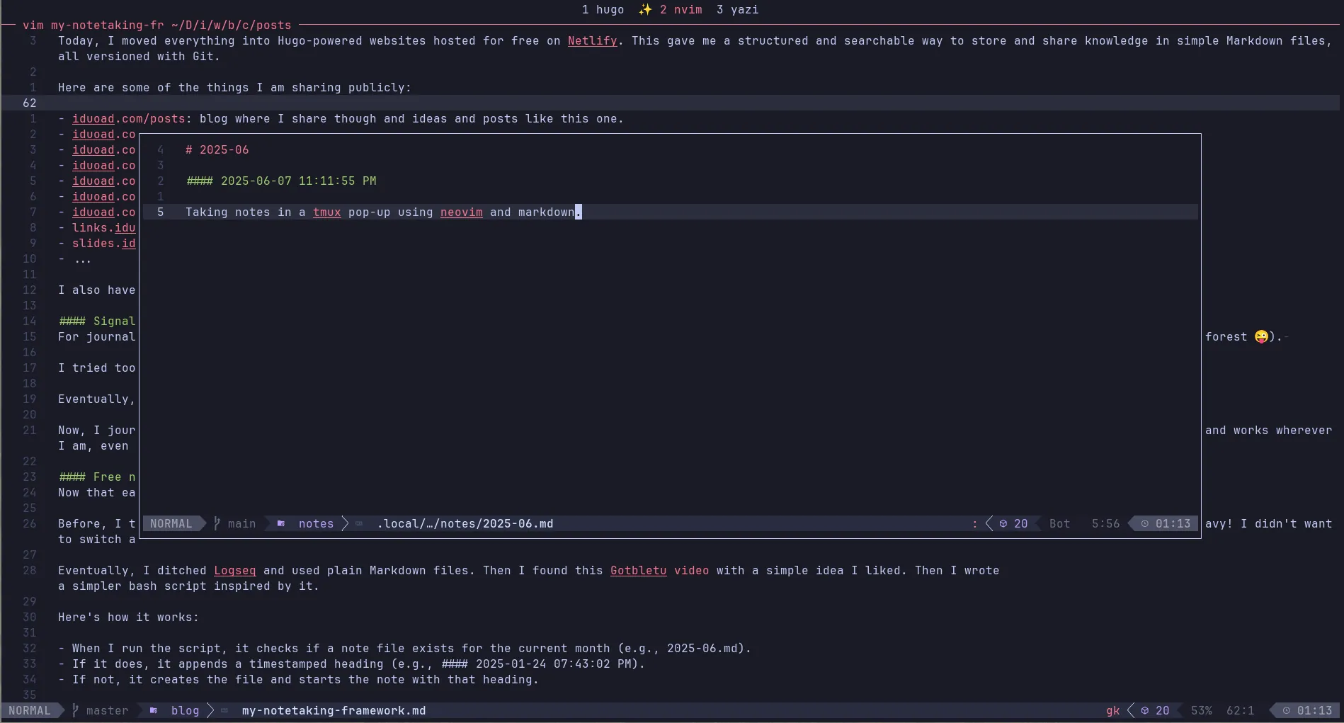 Note-taking System with tmux